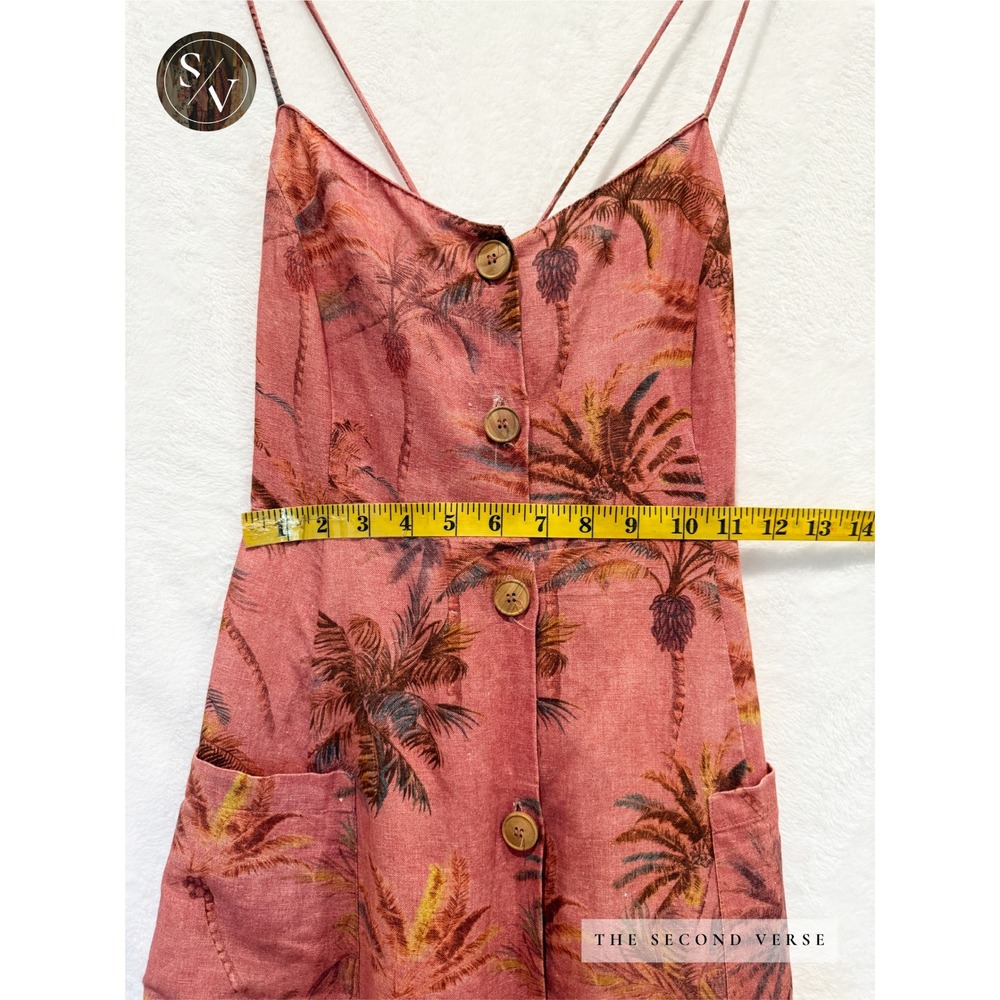 Zara Tropical Palm Leaf Cotton Linen Blend Button Front Midi Dress Size Large - Picture 8 of 11